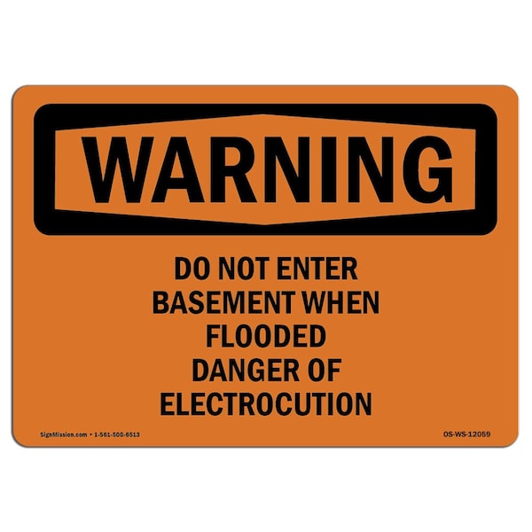 OSHA Warning Sign, 3.5" H, 5" W, Do Not Enter Basement When Flooded Danger, Landscape, 10PK